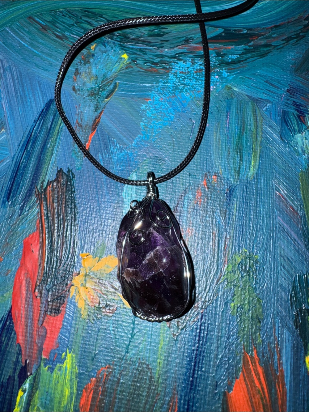 Handcrafted Silver Wire Wrapped Amethyst Pendant Necklace